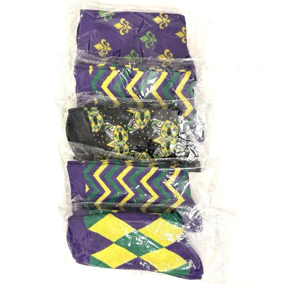 NWT 5 Pairs of Mardi Gras Socks One Size Fits Most - Picture 2 of 7